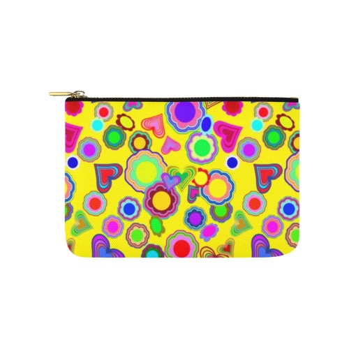 Groovy Hearts and Flowers Yellow Carry-All Pouch 9.5''x6''