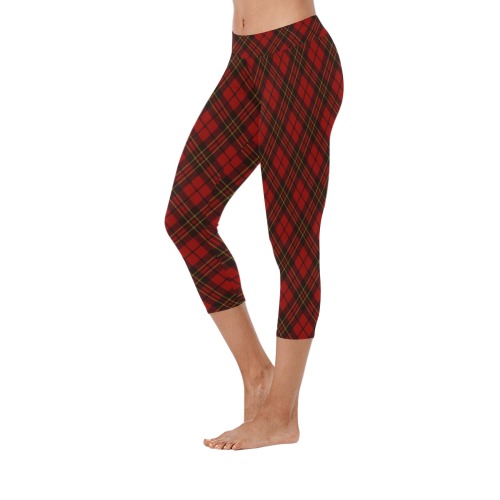 Red tartan plaid winter Christmas pattern holidays Women's Low Rise Capri Leggings (Invisible Stitch) (Model L08)