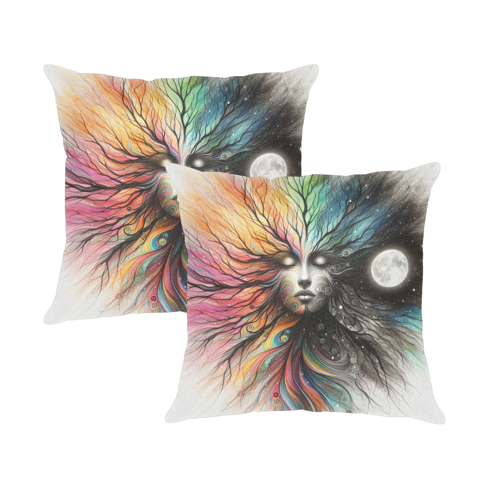 Moon Goddess Linen Zippered Pillowcase 18"x18"(Two Sides&Pack of 2)