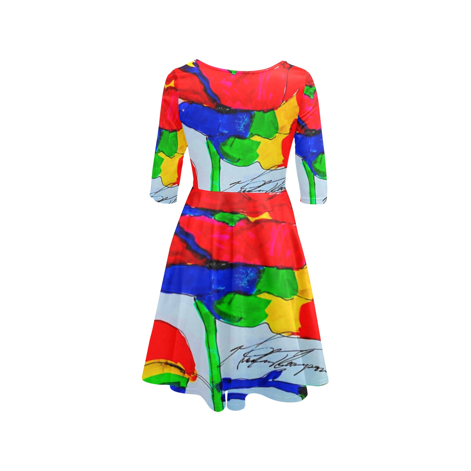 Rainbow rose Half Sleeve Skater Dress (Model D61)