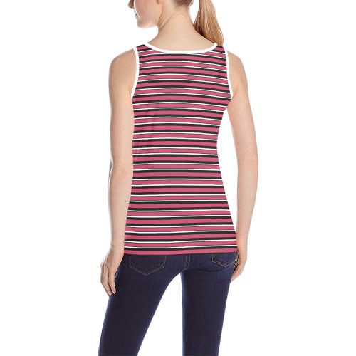 Magenta, Black and White Stripes All Over Print Tank Top for Women (Model T43)