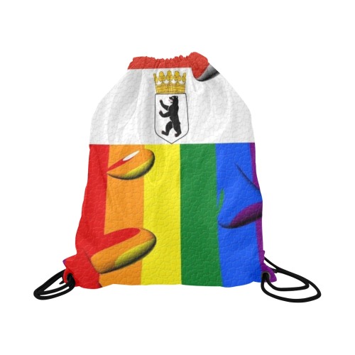 Berlin Pride Flag Pop Art by Nico Bielow Large Drawstring Bag Model 1604 (Twin Sides)  16.5"(W) * 19.3"(H)