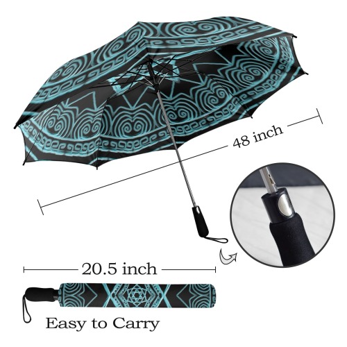 mandala 3D-8 turquoise Semi-Automatic Foldable Umbrella (Model U12)