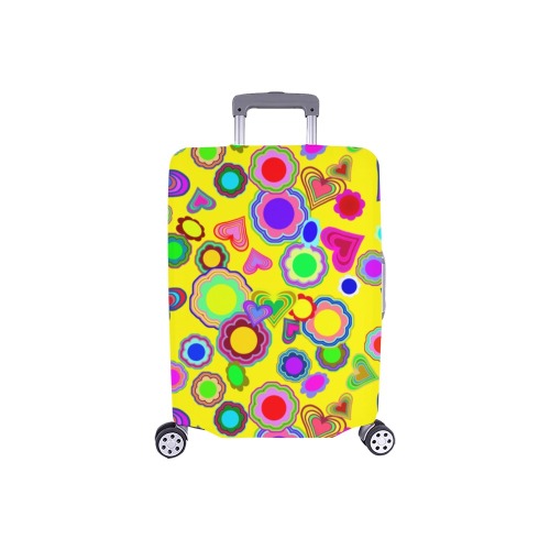 Groovy Hearts and Flowers Yellow Luggage Cover/Small 18"-21"