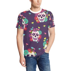 Day of the Dead Sugar Skull Men's All Over Print T-Shirt (Solid Color Neck) (Model T63)