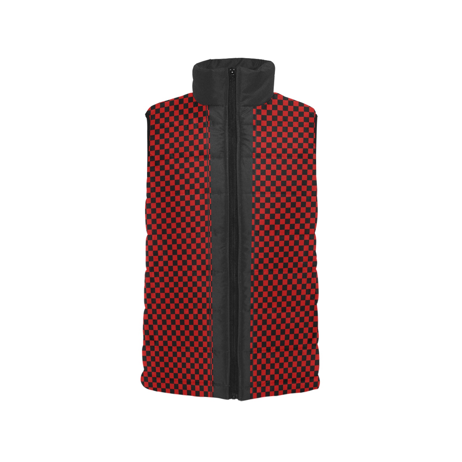 Checkerboard Red Black Stripe Racing Men's Padded Vest Jacket (Model H44)