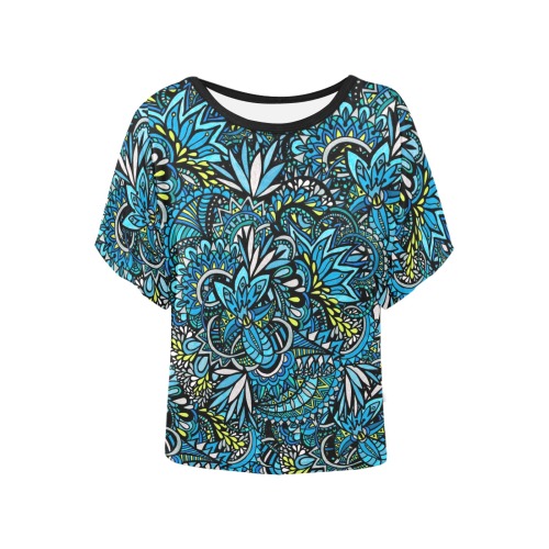 Cerulean Swirls Women's Batwing-Sleeved Blouse T shirt (Model T44)