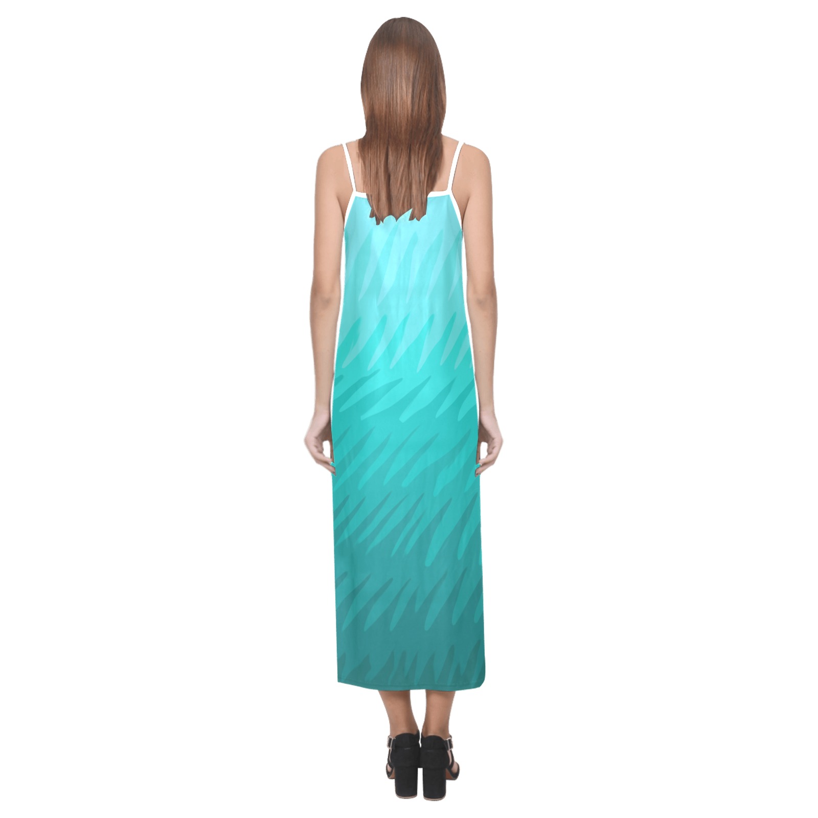 blue wavespike V-Neck Open Fork Long Dress(Model D18)