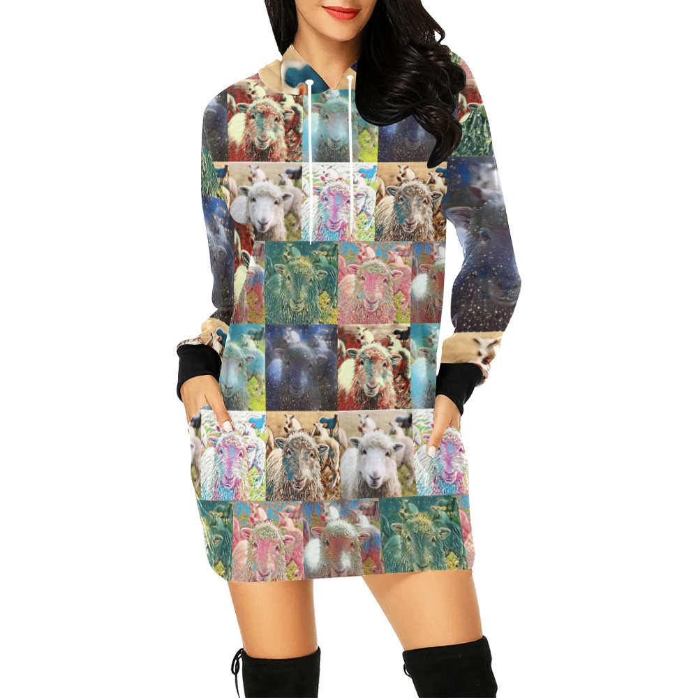 Sheep With Filters Collage All Over Print Hoodie Mini Dress (Model H27)