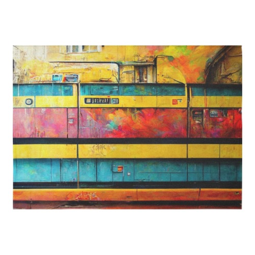 graffiti style train Cotton Linen Tablecloth 60"x 84"