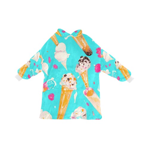 Abstract of yummy icecreams, turquoise background. Blanket Hoodie for Kids