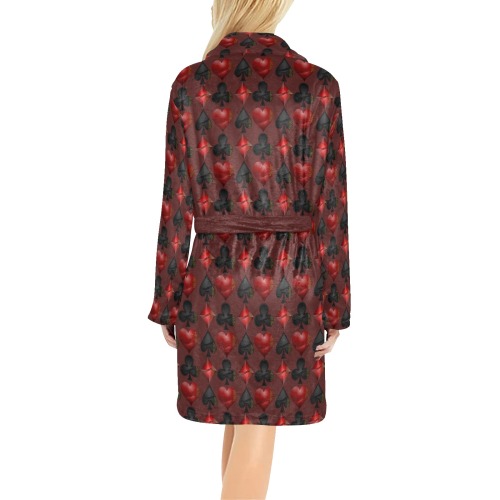 Black Red Playing Card Shapes - Brown Women's All Over Print Night Robe
