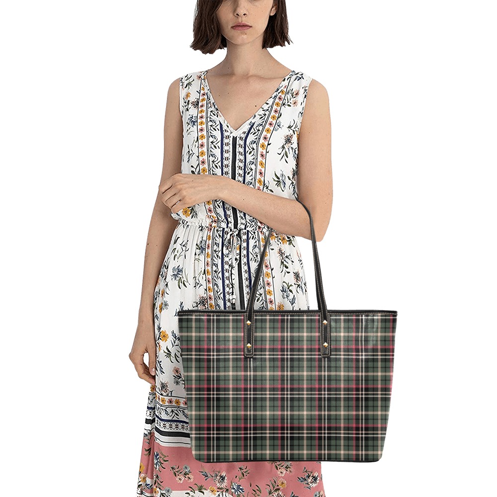 Classic Plaid Chic Leather Tote Bag (Model 1709)