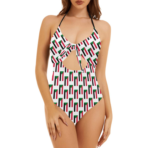 Sudan Flags Backless Hollow Out Bow Tie Swimsuit (Model S17)