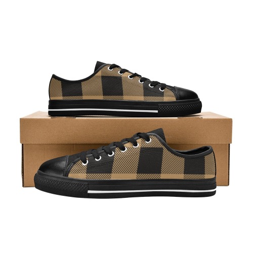 Brown and Black Checkered Casual Sneaker Men's Classic Canvas Shoes (Model 018)
