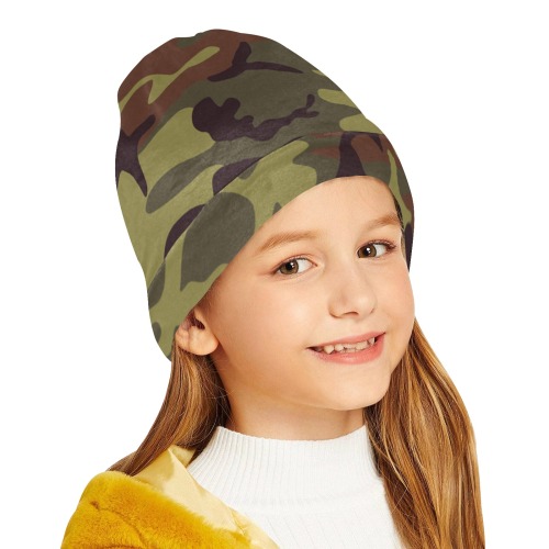 Camo Green Brown All Over Print Beanie for Kids