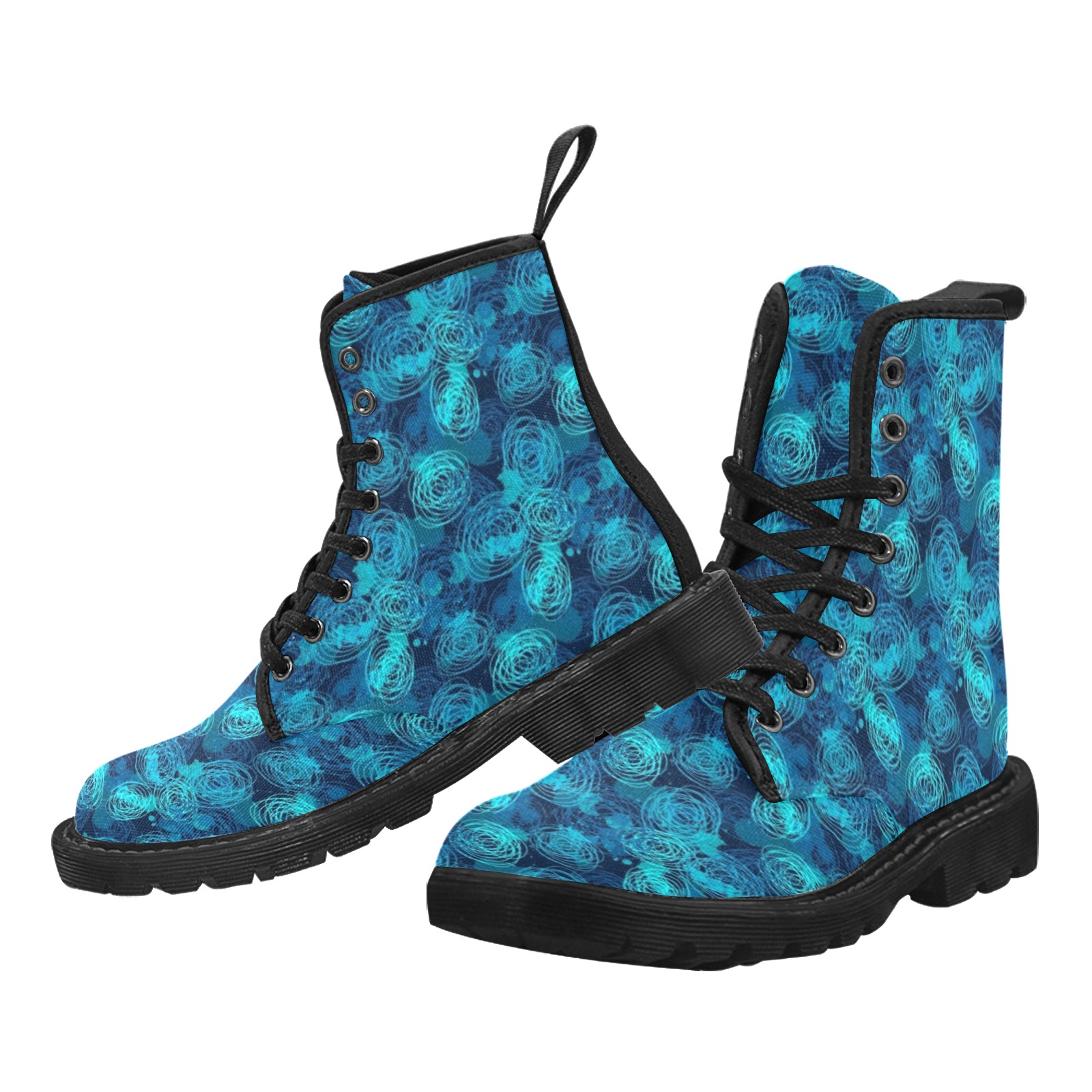 Blue Doodles Martin Boots for Men (Black) (Model 1203H)