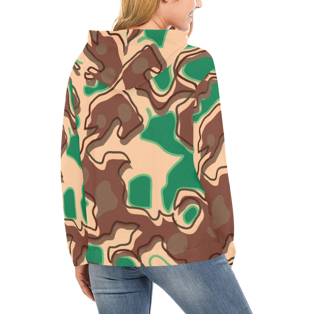 Modern Fashion Military Sand Desert Camouflage All Over Print Hoodie for Women (USA Size) (Model H13)