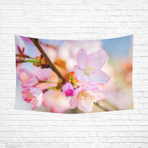 Delicate sakura flowers on a cherry tree branch.