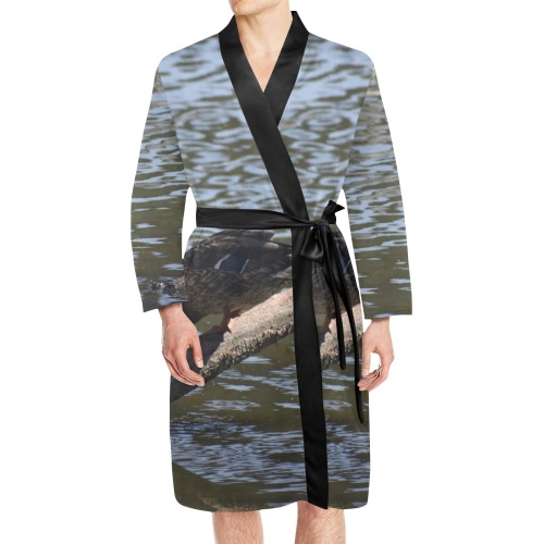 A Thirsty Duck Men's Long Sleeve Belted Night Robe (Model H56)