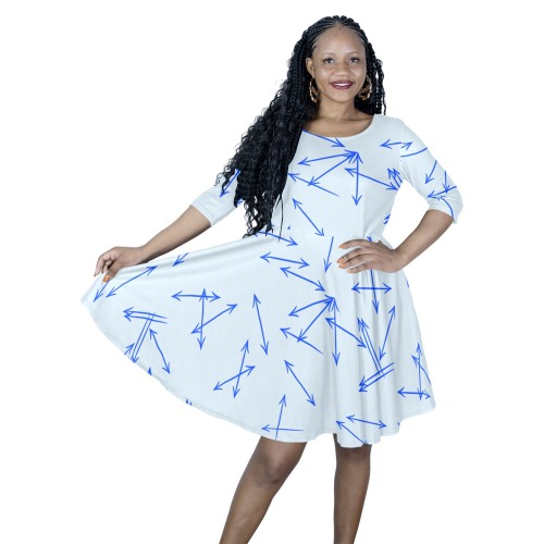 Arrows Every Direction Blue Half Sleeve Skater Dress (Model D61)