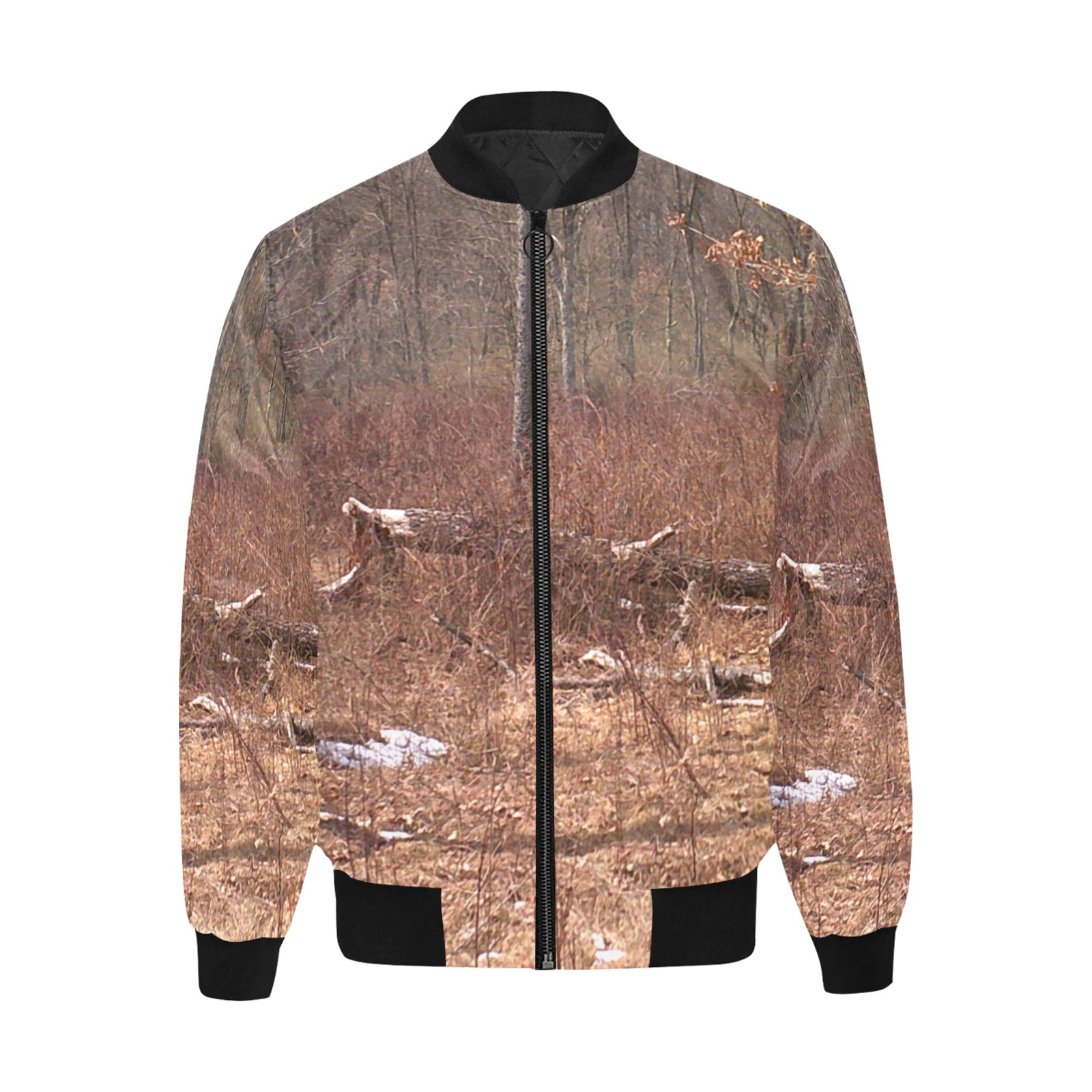 Falling tree in the woods All Over Print Quilted Bomber Jacket for Men (Model H33)