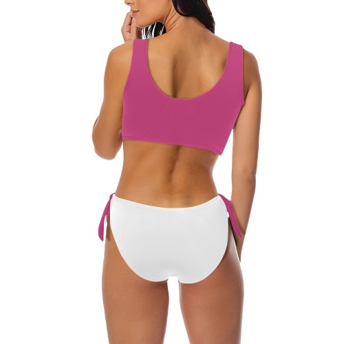 Fuschia Woman's Swimwear 2piece Bow Tie Front Bikini Swimsuit (Model S38)