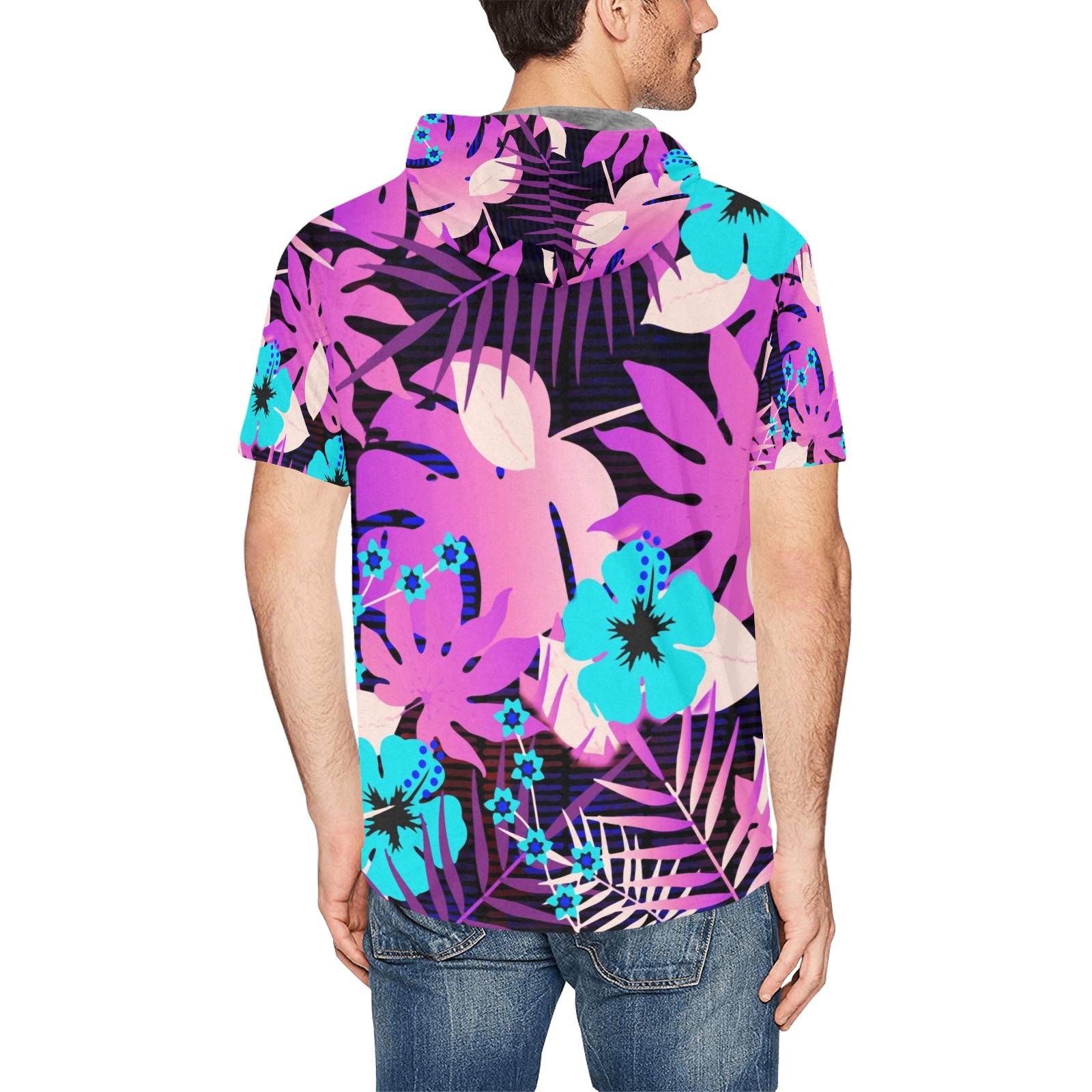 GROOVY FUNK THING FLORAL PURPLE All Over Print Short Sleeve Hoodie for Men (Model H32)