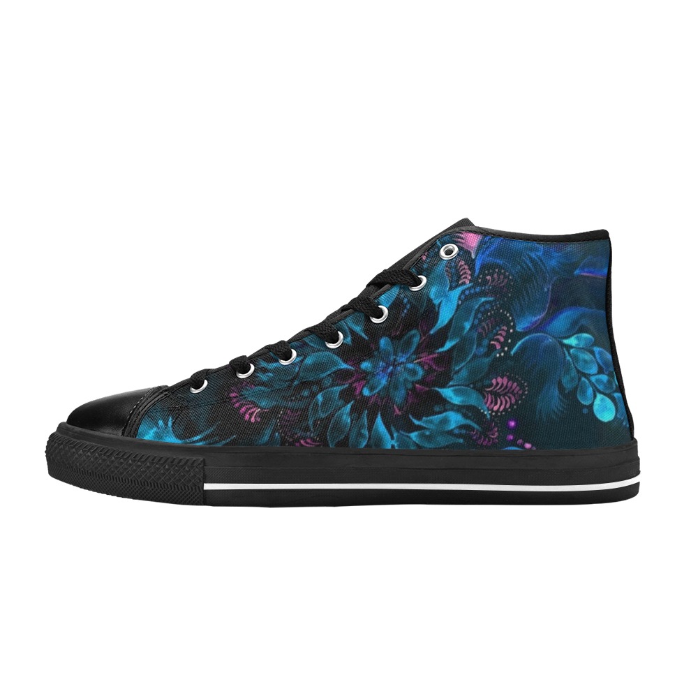 flower watercolor blue2 High Top Canvas Shoes for Kid (Model 017)