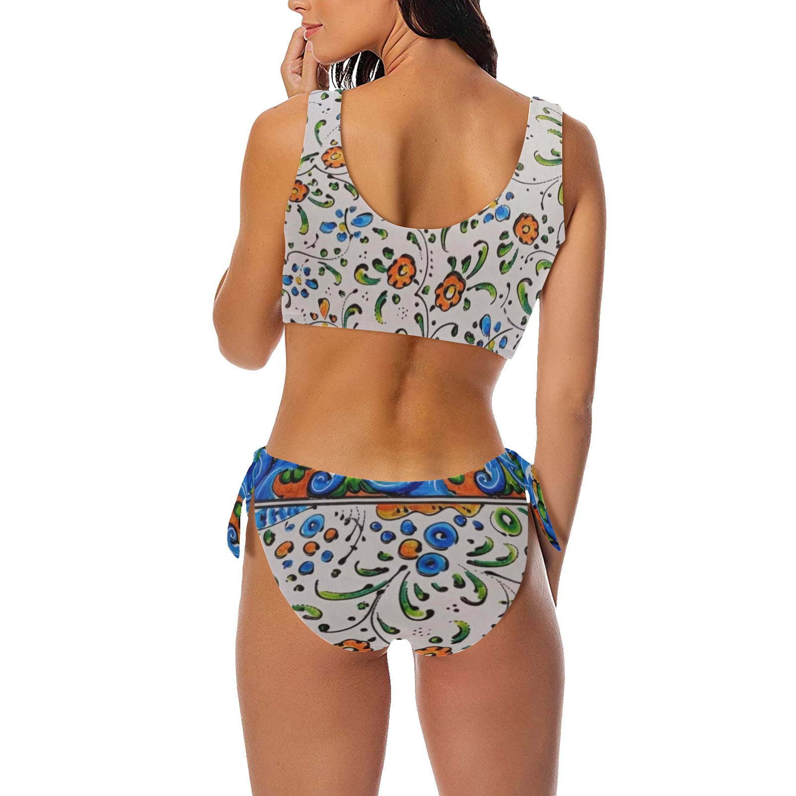 Floral Bow Tie Front Bikini Swimsuit (Model S38)