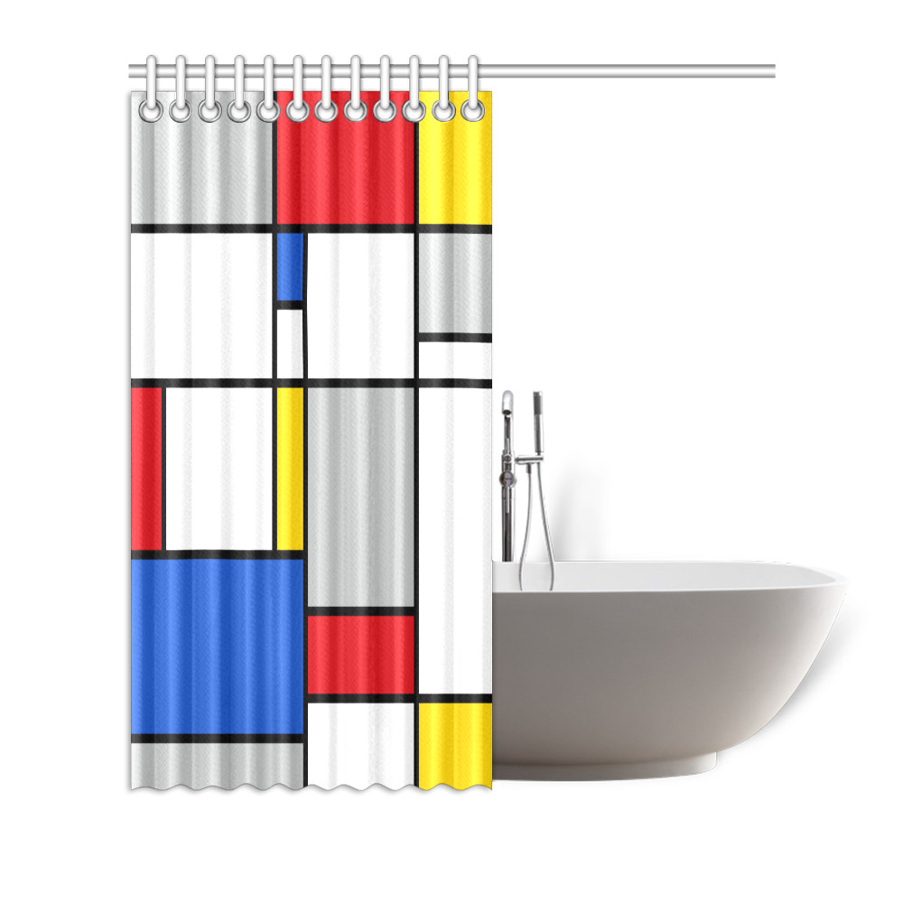 Geometric Retro Mondrian Style Color Composition Shower Curtain 72"x72"