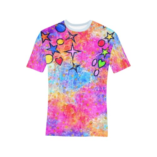 Color Stars Pop Art by Nico Bielow Men's All Over Print T-Shirt (Solid Color Neck) (Model T63)
