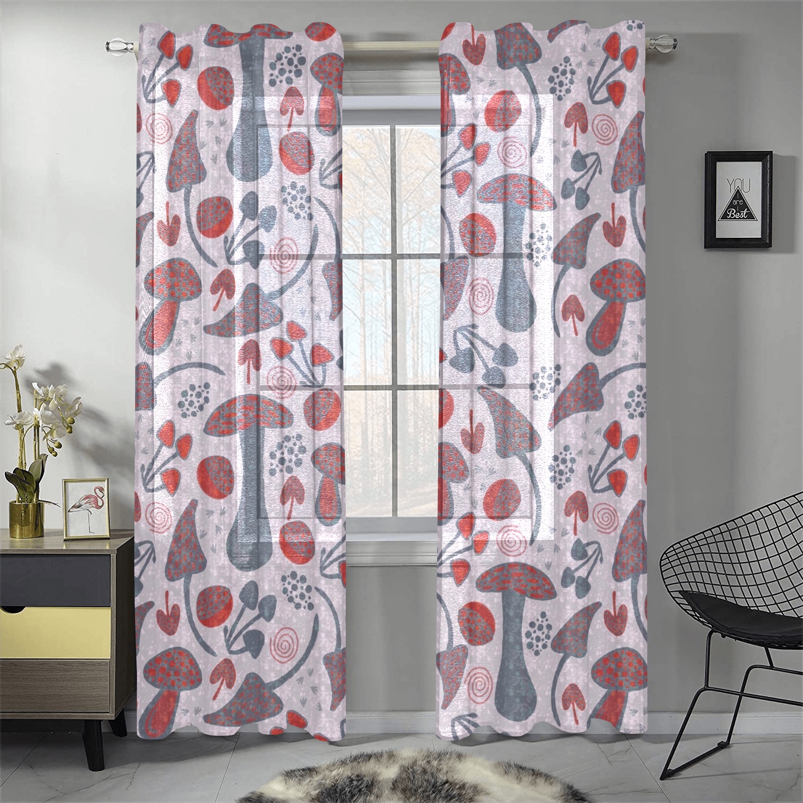 Unique fall design Gauze Curtain 28"x84" (Two-Piece)