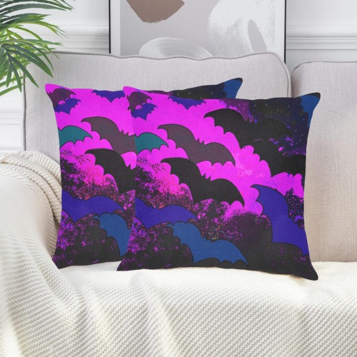 Bats In Flight Pink Linen Zippered Pillowcase 18"x18"(Two Sides&Pack of 2)