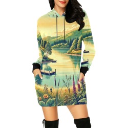Golden Lake Serenity All Over Print Hoodie Mini Dress (Model H27)