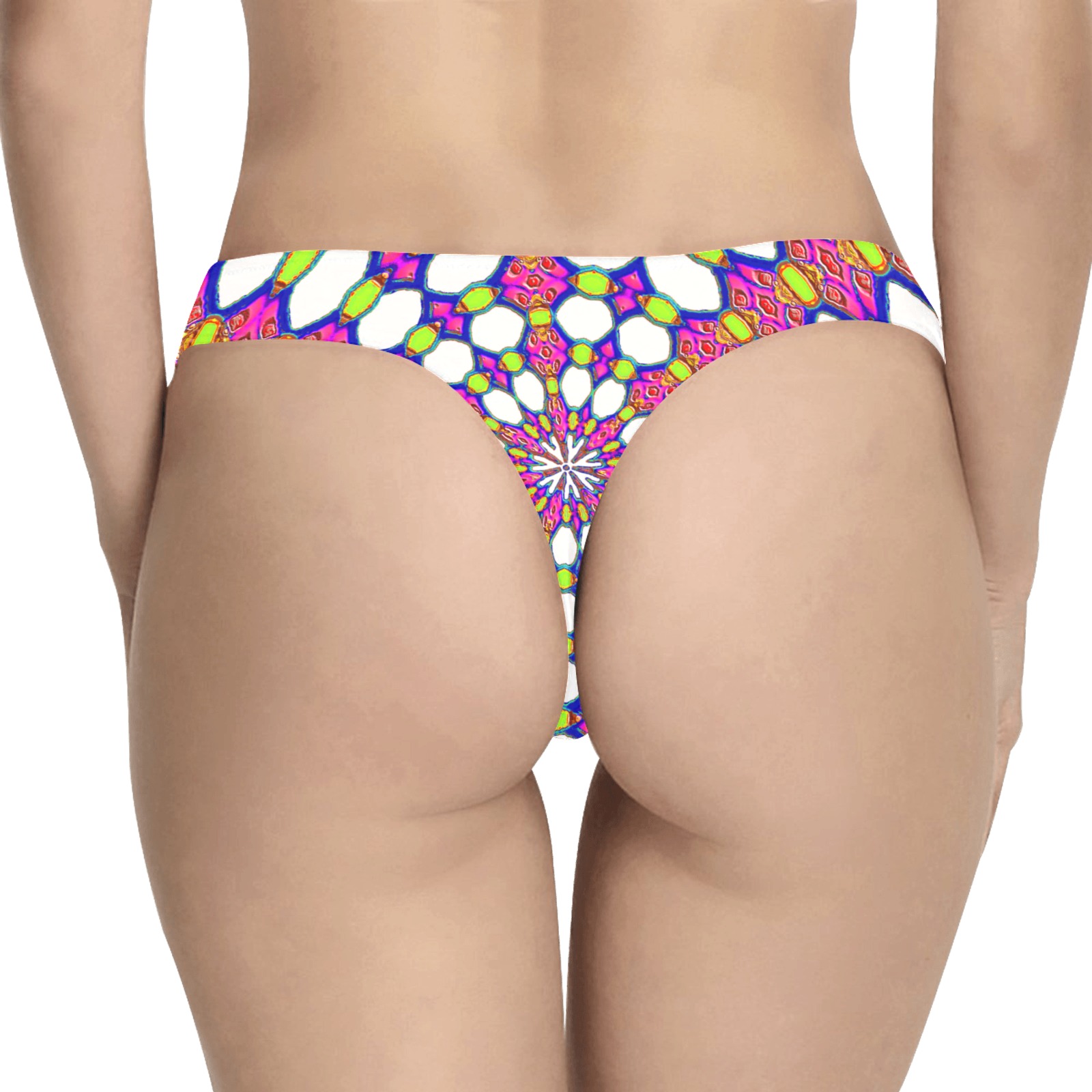 med crosspinkyellow 1 Women's All Over Print Thongs (Model L30)