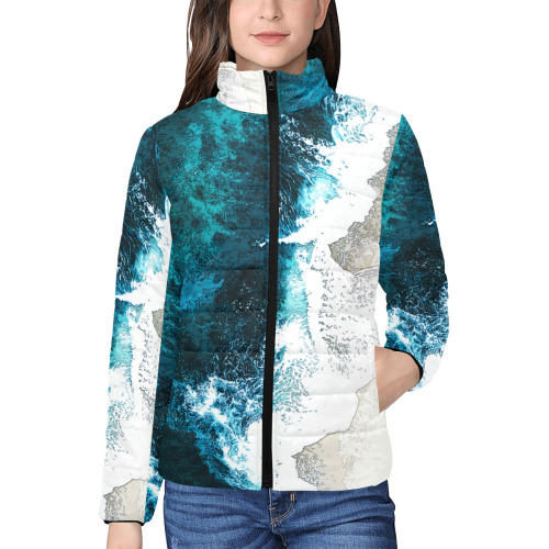 Ocean And Beach Women's Stand Collar Padded Jacket (Model H41)