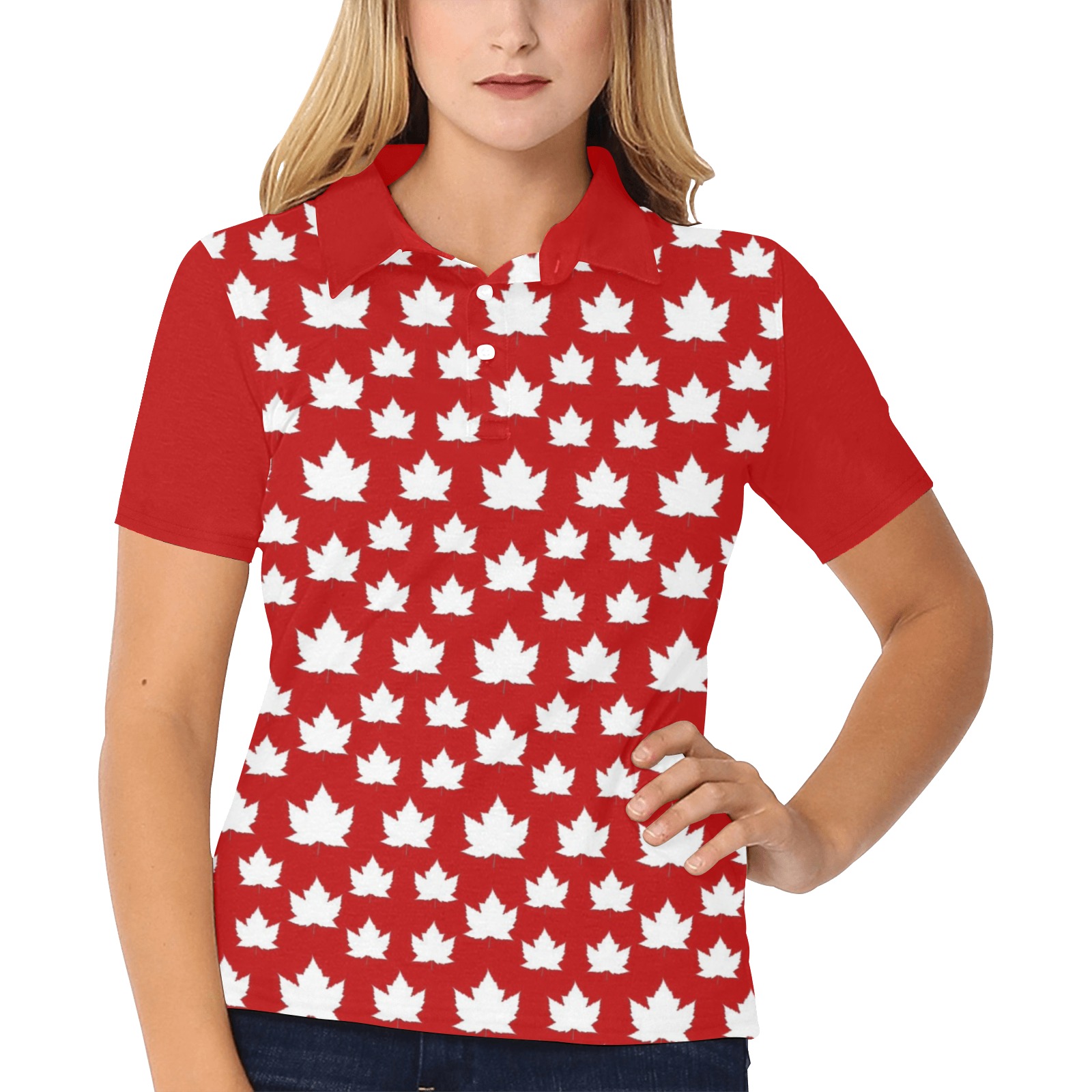Cute Canada Team Women's All Over Print Polo Shirt (Model T55)