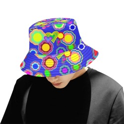 Groovy Hearts and Flowers Blue All Over Print Bucket Hat for Men