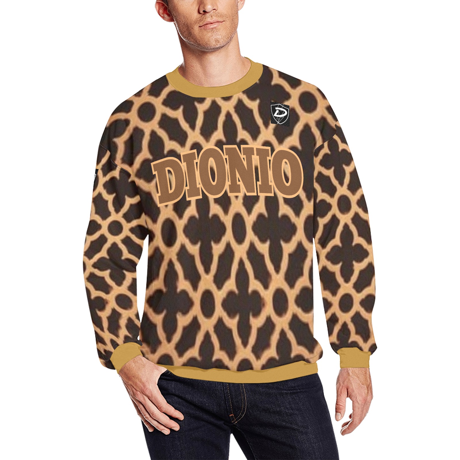 DIONIO Clothing - Badge & Brown  Cross Sweatshirt All Over Print Crewneck Sweatshirt for Men (Model H18)