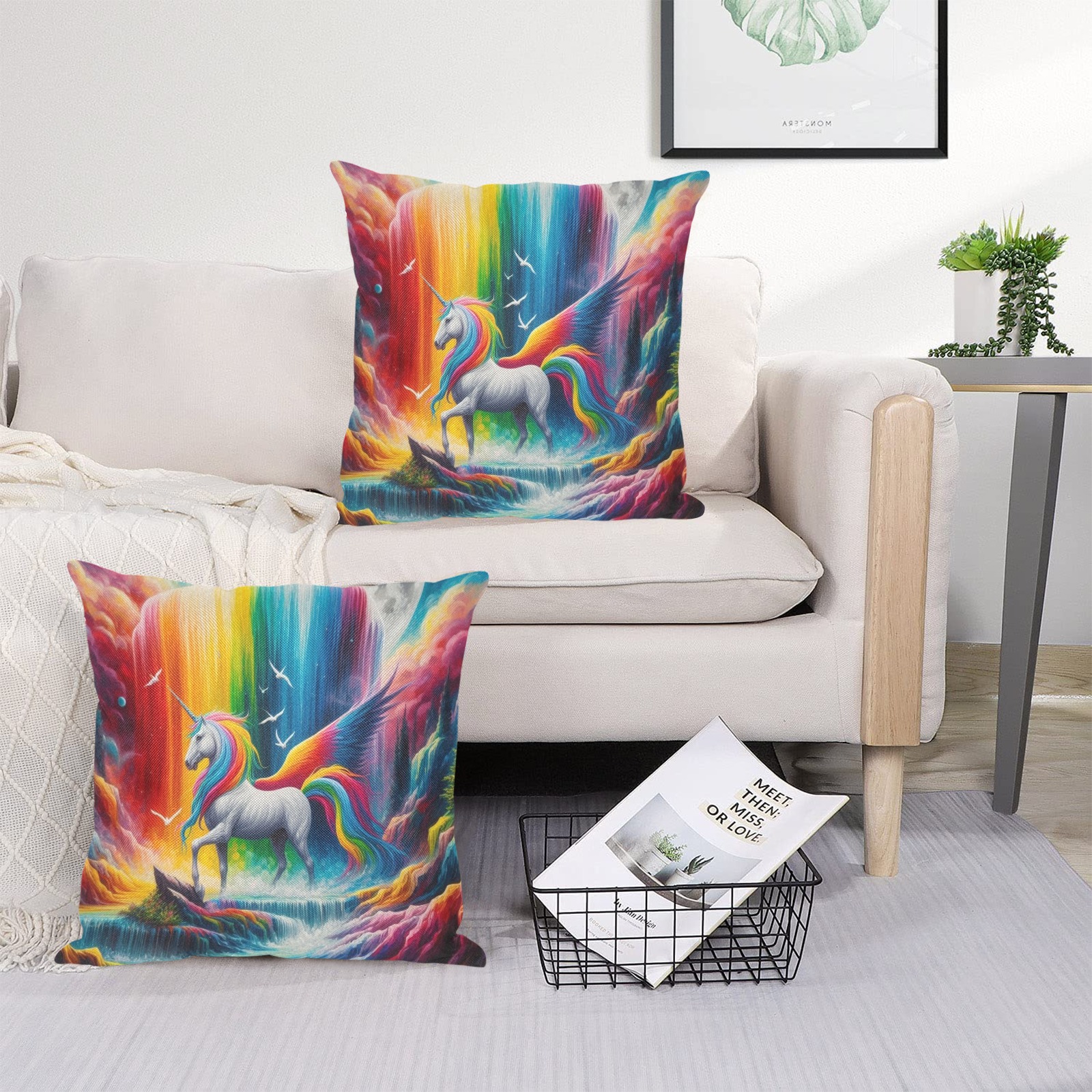 unicorn Linen Zippered Pillowcase 18"x18"(Two Sides&Pack of 2)
