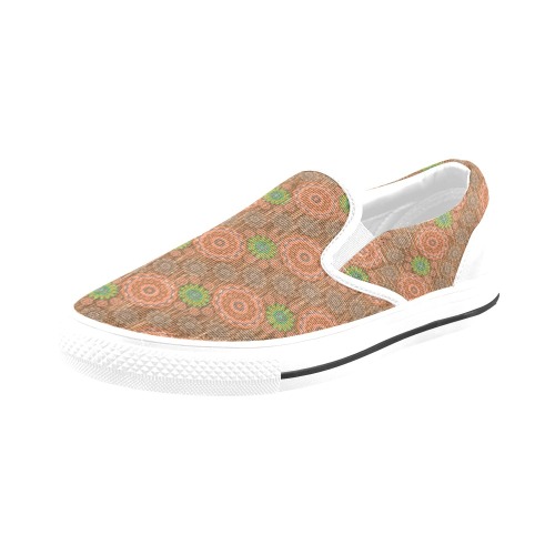 The Orange floral rainy scatter fibers textured Women's Slip-on Canvas Shoes (Model 019)