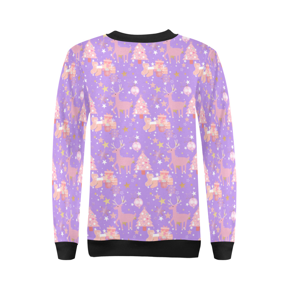 Pink and Purple and Gold Christmas Design All Over Print Crewneck Sweatshirt for Women (Model H18)