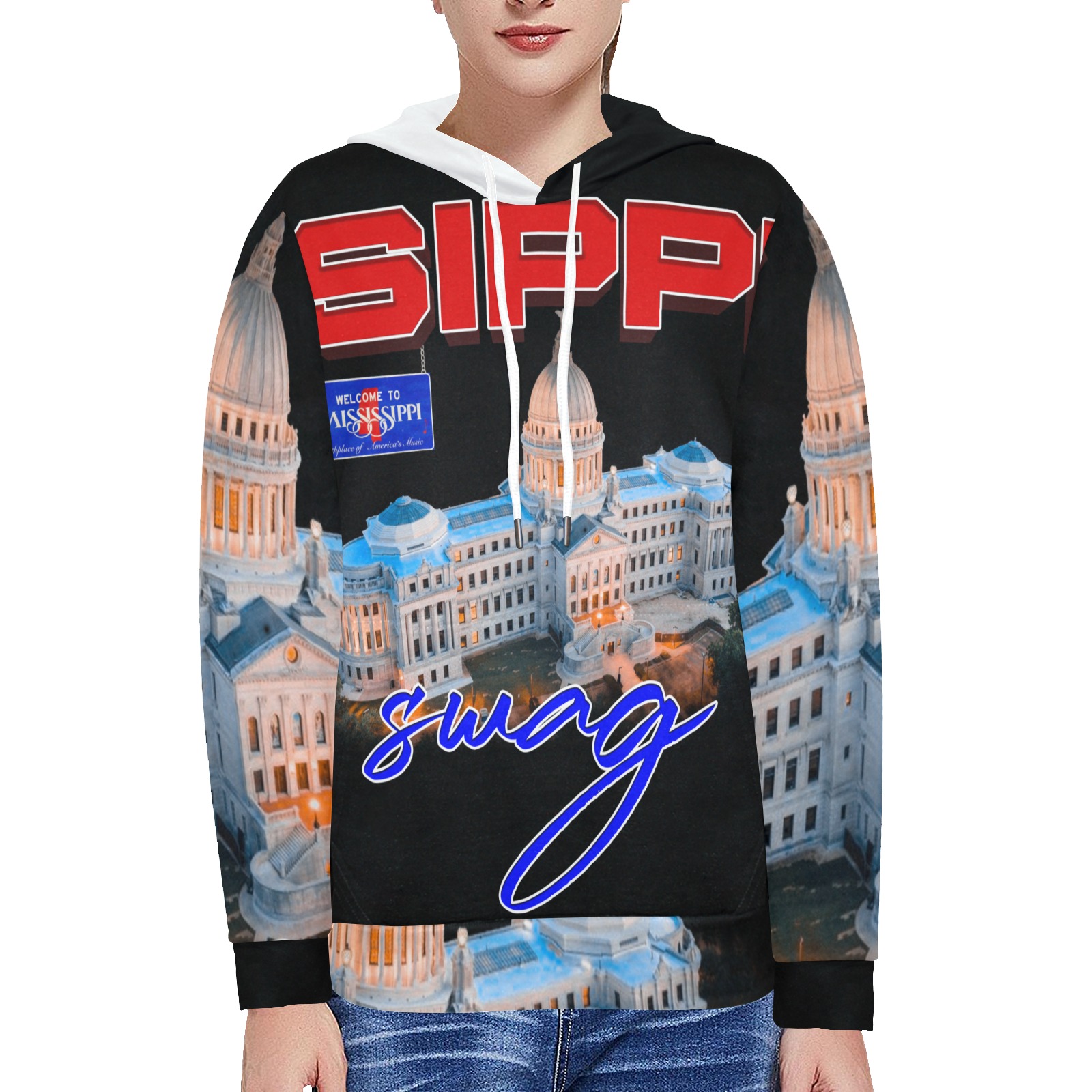 Sippi Swag Black Women's Long Sleeve Fleece Hoodie (Model H55)