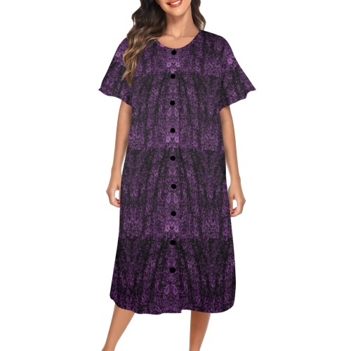 dark purple roses Women's Button Front House Dress