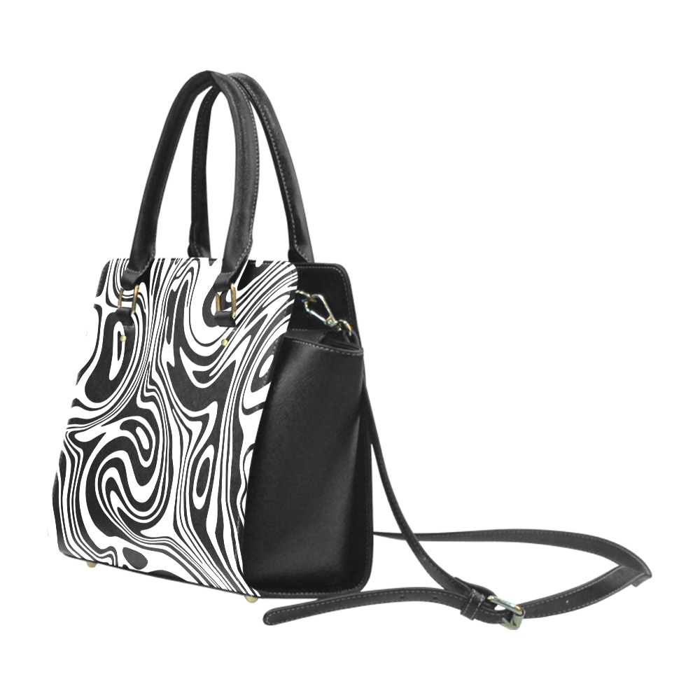 Black and White Marble Classic Shoulder Handbag (Model 1653)