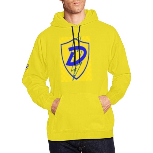 Dionio Clothing - Yellow Hoodie  (with Yellow & Blue Vintage Logo) All Over Print Hoodie for Men (USA Size) (Model H13)
