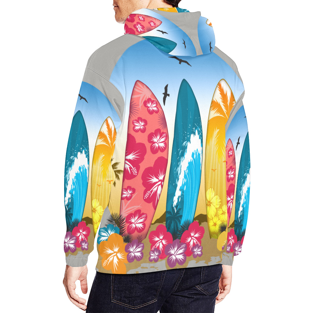 Surfboard Beach All Over Print Hoodie for Men (USA Size) (Model H13)