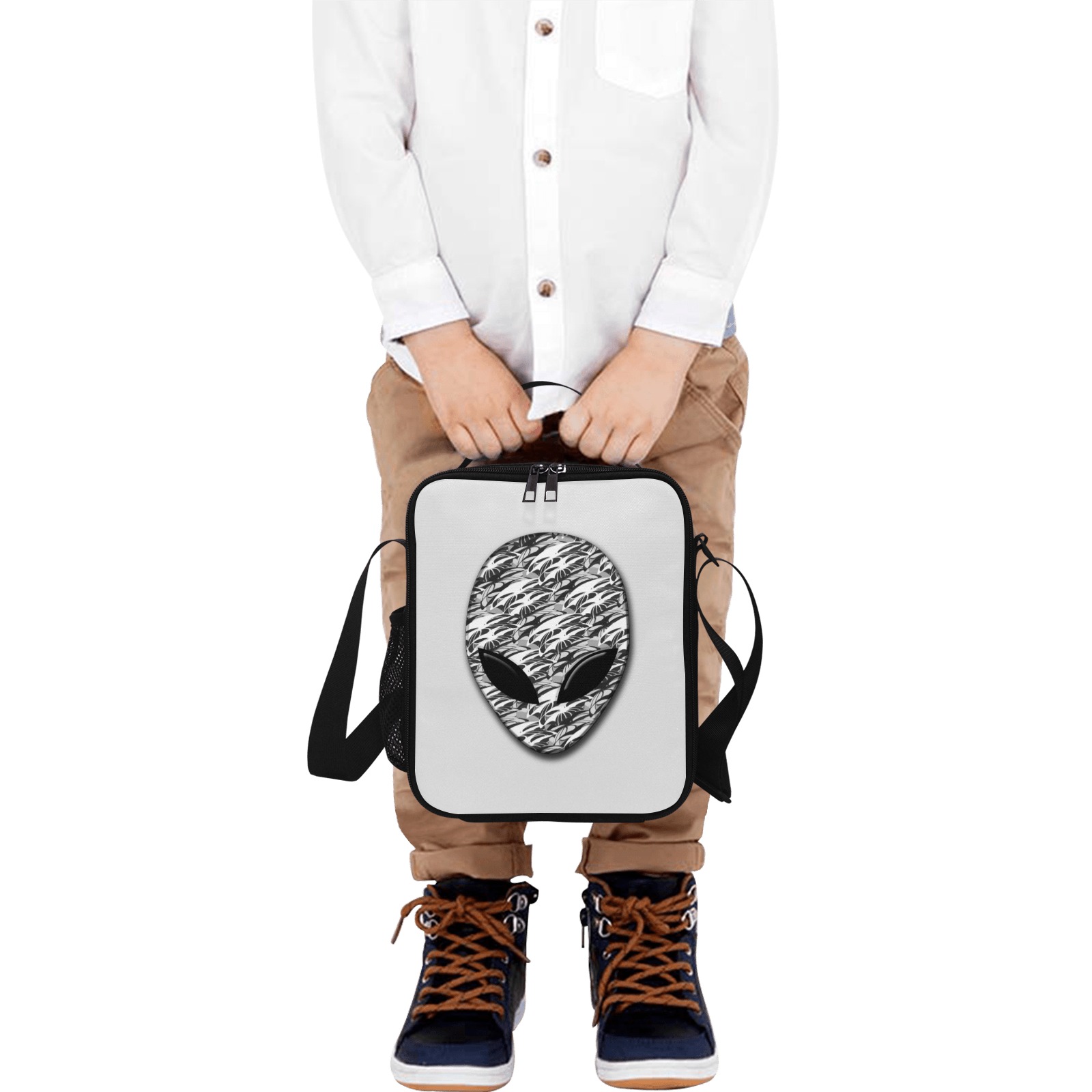 Alien Face with Troops Crossbody Lunch Bag for Kids (Model 1722)