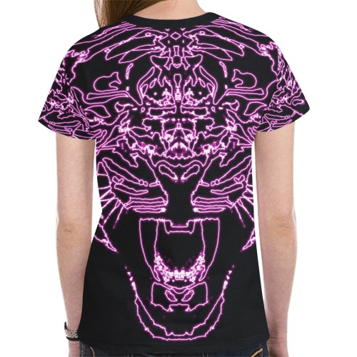 Neon Pink Tiger New All Over Print T-shirt for Women (Model T45)
